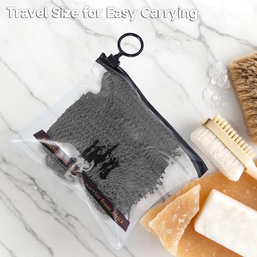 SubSahara Authentic African Net Sponge - 2 Pack Exfoliating Bath & Shower Loofah Sponge for Body & Face, Gentle Scrubber for All Skin Types, Travel, Durable (Black & Grey) - color: Black & Grey