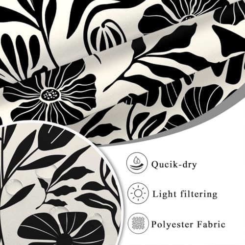 Black Boho Floral Shower Curtain, Minimalist Botanical Wildflower Pattern, 60x72 Inch Polyester Fabric for Bathroom, Modern Farmhouse Trippy Retro Aesthetic Decor, 12 Hooks - color: Black, size: 60"W x 72"L (Pack of 1)
