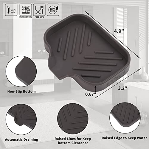 MicoYang Silicone Soap Dish with Drain Spout, Self-Draining Sink Organizer Tray for Bathroom and Kitchen, Sponges, Dispensers and Soap Holder, Non-Slip and Dishwasher Safe, Coffee (Compact, 4.9"×3.2") - color: Coffee, size: S(4.9"×3.2")