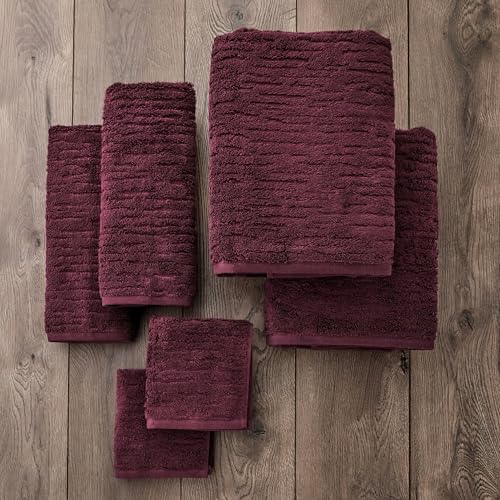 SKL Home CloudSoft 100% Cotton Luxury 6-Piece Towel Set, 600 GSM, Ultra Plush & Absorbent - 2 Bath Towels, 2 Hand Towels, 2 Washcloths, Bordeaux - color: Bordeaux, style: 6-Piece Towel Set