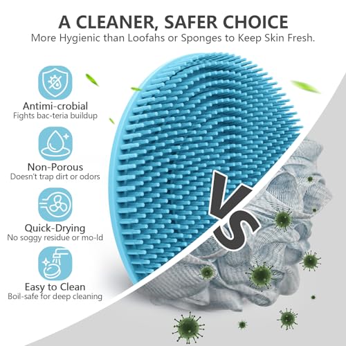 Silicone Body Scrubber 4 Pack, BEAUTAIL Shower Bath Scrubber, Gentle Exfoliating Brush for Women Men Sensitive Skin, More Hygienic Than Traditional Loofah, Long Lasting (Black+Blue+Pink+Green) - color: Black+blue+pink+green