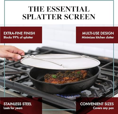 Splatter Screen for Frying Pan - 9.5/11.5/13 Inch (Set of 3) Stainless Steel Grease Splatter Guard - Cover Oil Splash when Sizzling Bacon, Cooking Fried Chicken or Popcorn - size: 9.5/11.5/13 Inch Set