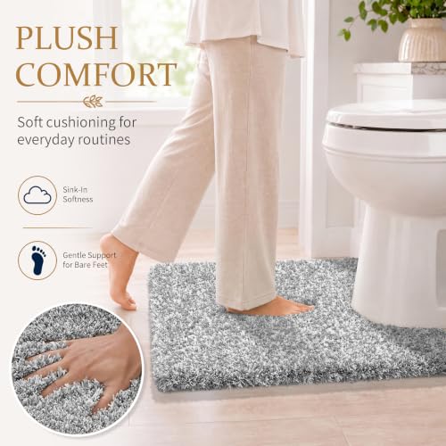 Yimobra Fluffy Toilet Rugs U Shaped, Shaggy Soft Comfortable Non Slip, Water Absorbent Microfiber Bath Mat, Dries Quickly, Machine Washable Thick Bathroom Floor Rugs, 24"x 20", Light Gray and White - color: Light Gray and White, size: 20" X 24" Contour Ru