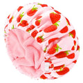 Shower Cap for Women Terry Lined Bath Cap Large Reusable Waterproof Elastic Band Pink Shower Caps for Long Thick Hair Soft Bath Shower Hair Caps - color: PINK STRAWBERRIES