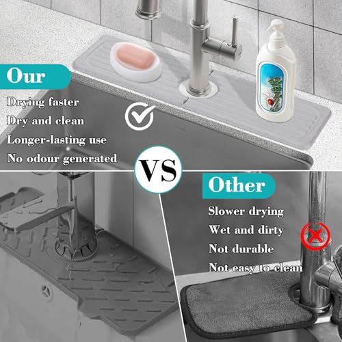 Stone Faucet Mat for Kitchen Sink, 15.7" Diatomite Drying Stone Mat Sink Protector Super Absorbent, Kitchen Sink Splash Guard, Sink Stone Quick Dry Around Faucet for Kitchen Bathroom Counter - size: 15.7" x 3.9"