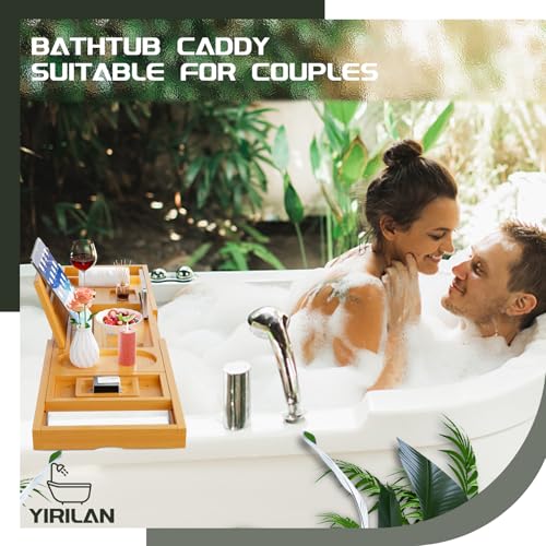 Premium Bathtub Tray Caddy, Expandable Bath Tray, Unique House Warming Gifts, New Home, Anniversary and Wedding Gifts for Couple, Bridal Shower Gift for Women - color: Bamboo