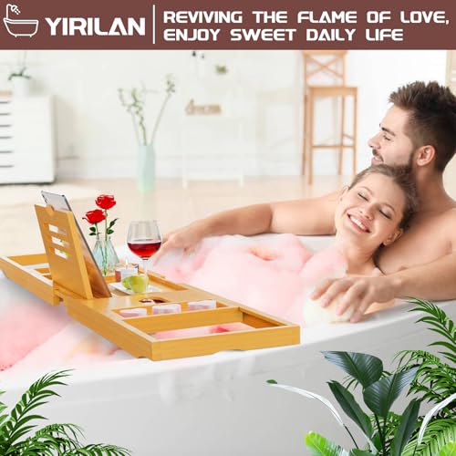 Original Wood Color Foldable Bamboo Bathtub Caddy, Bathtub Tray, Can Place Wine Glasses, Books, Mobile Phones Multifunctional Bath Tub, Suitable for Gifts in Various Festivals - color: Bamboo-gift 9