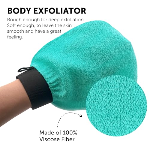 Valitic Exfoliating Glove Body Scrubber - Exfoliating Mitt Dead Skin Remover, Shower Face and Body Exfoliator - Korean Style Skin Scrubber Washcloth - Spray and Self Tan Remover, Pair Turquoise - color: Turquoise