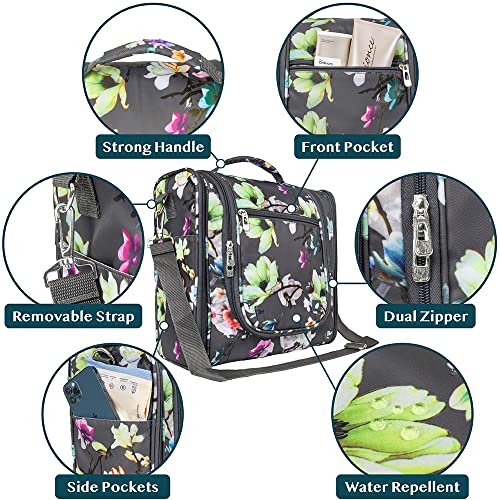 PAVILIA Extra Large Toiletry Bag Travel Bag for Women Men, Hanging Cosmetic Organizer, Water Resistant Makeup Bag for Accessories Toiletries, Travel Essentials Kit (Floral Grey) - color: Floral Grey, size: Extra Large (12x6x12.5)