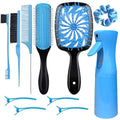 11 Pcs Hair Brush Set, Detangle Hair Brush And Spray Bottle, 3 Pieces Smooth Hairbrush For Toddlers, Suitable For Wet and Dry Hairstyles, Suitable For Adults And Children.(Blue) - color: Blue