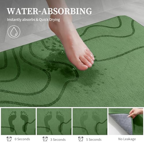 YIHOUSE Memory Foam Bathroom Rugs Sets 2 Piece - Extra Thick Ultra Soft Absorbent Bath Mat Set, Non-Slip Machine Washable Bath Rugs for Bathroom, Tub & Shower, Home Decor (32"x20"+24"x17",Olive Green) - color: Olive Green, size: 1'5" x 2'8" (17"x24"+20"x3