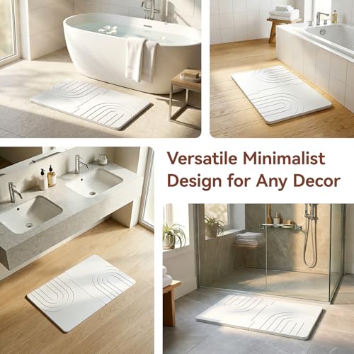 Luxspire Stone Bath Mat, Quick Drying Diatomaceous Earth Bath Mat for Bathroom, Large Bathroom Rug Non Slip, Water Absorbing Shower Pad, Stone Drying Pad for Kitchen Counter, 24 x 16 in, White - color: D-white