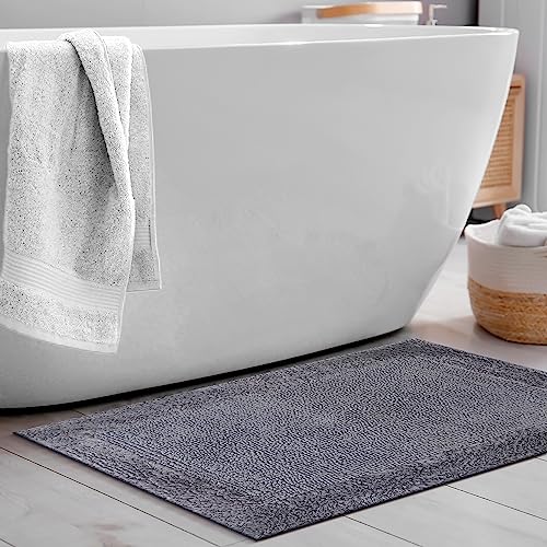 Bath Mat Rug 17x24" Rectangle Charcoal Grey, 100% Pure Cotton, Super Soft Reversible Bath Rug For Bathroom, Plush & Absorbent, Hand Tufted Heavy Weight Construction, Full Reversible Step Out Rugs - color: Charcoal Grey, size: 1'5" x 2' (Rectangular)