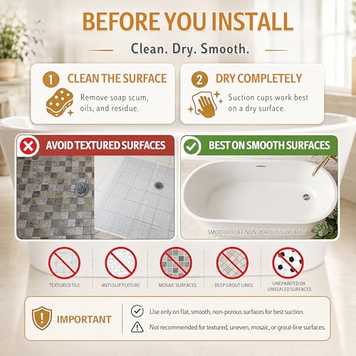 Yimobra Bathtub Mat Non Slip, Super Strong Suction Cups, 28"X16" Long Shower Mat with Drain Holes, Machine Washable Fast Draining Bath Mats, Bathroom Essentials,Beige - color: Beige, size: 27.5 X 15.5 Inch