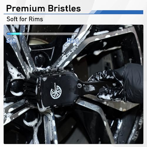 MVEQRRN 9PCS Car Detailing Brushes Set, Boar Hair Detail Brushes,Car Detailing Wheel Kit (Black) | Soft & Stiff Bristle Detail Brush, Scratch-Free Rim & Tire Cleaning Kit, Interior & Exterior Wheel Brush for Cars,Trucks,SUV - color: 9pcsblack detail wheel