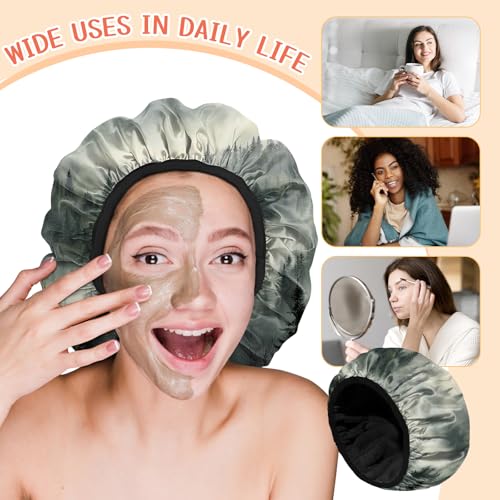 Luxury Shower Cap Terry Lined Reusable Triple Layer Waterproof Hair Elastic Caps Shower Bath Hat for Women Girls Cute Aesthetic-Cloud Forest - color: AL15-Cloud Forest