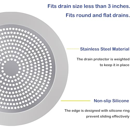 Shower Drain Hair Catcher 3.5 inch Small, Bathroom Sink Hair Stopper Sink Drain Cover Fliter Weighted Stainless and Silicone Shield (3.5 in)