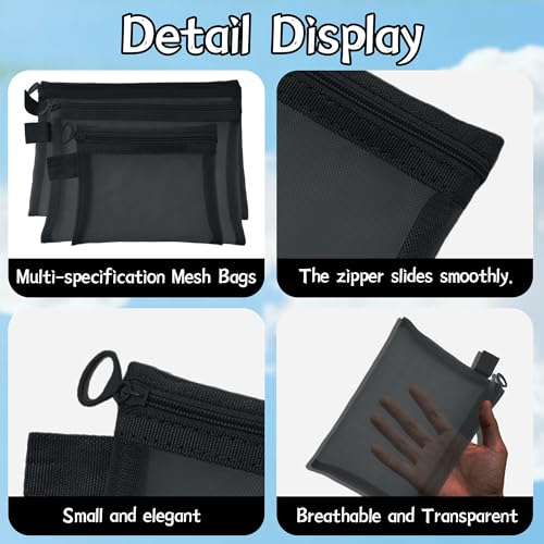 9PCS Zipper Pouch Bags Travel Organizer Kit, Small Mesh Cosmetic Bags for Credit Cards, Keys, Coins & Makeup, Black Storage Pouches - color: Black