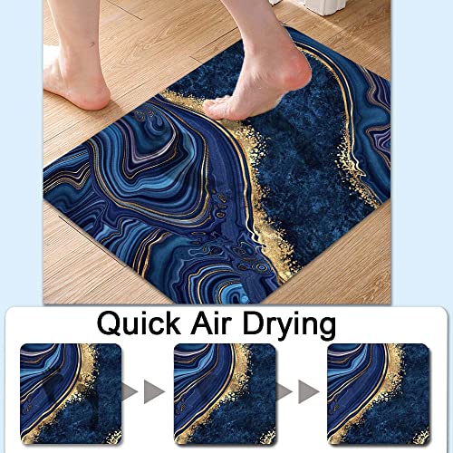 Bath Mat Rug,Dark Blue Gold Marble Non Slip Quick Dry Super Absorbent Thin Bathroom Rugs Fit Under Door-Easy to Clean Bathroom Floor Mats-Shower Rug for Shower Sink Bathtub(20" x 31"in) - color: Dark Blue Gold Marble, size: 1'8" X 2'8" (Rectangular)