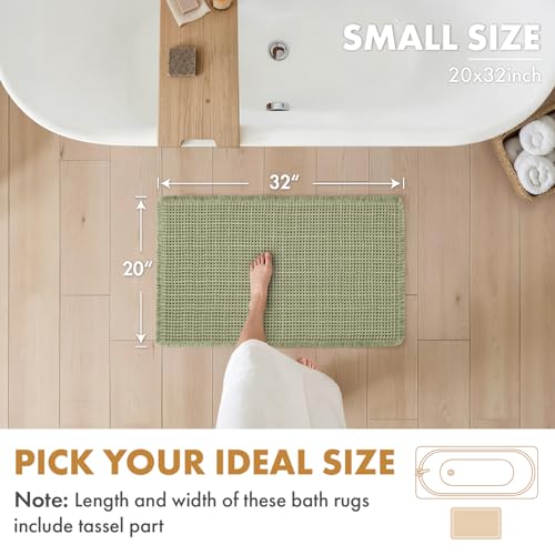 MIULEE Set of 2 Waffle Bathroom Rugs, Boho Bath Rugs Non Slip Washable, Super Absorbent Bath Mats, Ultra Soft Rubber Backed Shower Mats for Bathroom Floor, Tub and Shower, Sage Green, 20x32 Inch - color: Sage Green, size: 20''x32''
