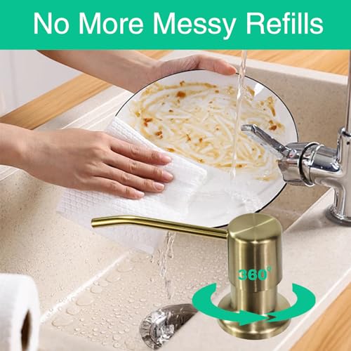 Soap Dispenser for Kitchen Sink, Built in Sink Soap Dispenser, Countertop Soap Dispenser Pump with 47" Extension Tube kit, No Need to Fill Little Bottle Again, Golden - color: Golden