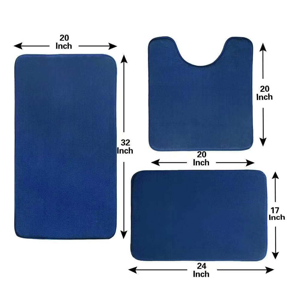 Madeals Memory Foam Long Bathroom Rug Sets 5 Piece Ultra Absorbent Runner Bath Mat for Bathroom - Non-Slip 5 Piece Bathroom Mat Set Navy Blue - color: Navy Blue, size: L-20"x 46"/20"x 32"/17"x 24"/Contour/Lid Cover