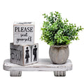 Liswit Farmhouse Funny Bathroom Decor Signs, 3 Wooden Blocks with Plant & Tray, Rustic Decoration for Bathroom Countertop