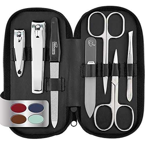 marQus Manicure Sets for Women & Men from Solingen Germany with glass nail file - Quality Grooming Kit Incl. Nail Clippers & glass nail file, Nail Kit Perfect for Pedicure. - color: Black Nappa