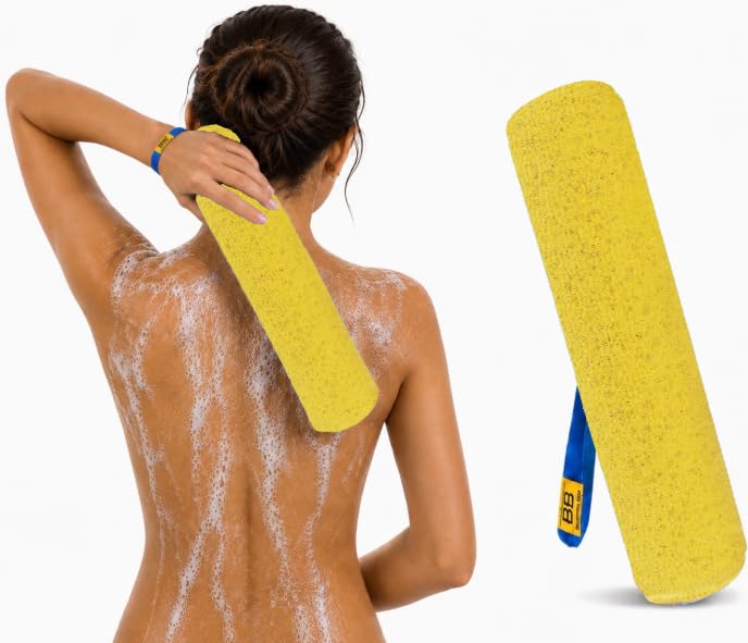 Back Scrubber for Shower - Beautiful Bod Patented 13-Inch Exfoliating Loofah with Built-in Handle, Easily Reaches Entire Back, Full Body Shower Scrubber for Back Washing, Exfoliation & Skin Smoothing - color: Sunshine Yellow