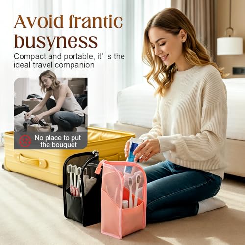 Standing Toiletry Bag, 2026 Upgraded Portable Lightweight Travel Toiletry Bag, Organizer Bag Cosmetic Zipper Pouch, Waterproof Dust-Free Stand-Up Small Toiletry Stationery Bag (Black) - color: Black