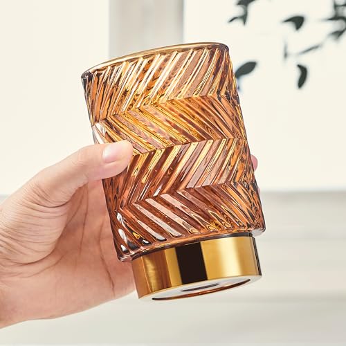 Makeup Brush Holder Organizer,Toothbrush Holders,Desk Pen Pencil Holder,Multifunctional Vintage Glass Brush Cup（A40-5-US） - color: Brown