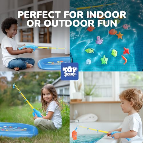 TOY Life 4-Player Magnetic Fishing Game for Kids 3-5 - Toddler Fishing Pole Set with Fish Toys - Bath & Pool Toys - Water Table Accessories - Educational Fishing Toy Rod for Boys Girls - color: 4 Kids Fishing Pole With Inflatable Pool