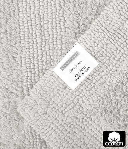 COTTON CRAFT Luxurious Bath Mat Rug - Set of 2 Reversible Heavyweight Step Out Bath Mats for Bathroom Floor, Tub and Shower - Pure Cotton Soft Plush Absorbent Tufted Racetrack Mat - 17 x 24 - Platinum - color: Platinum, size: 17x24 Inches