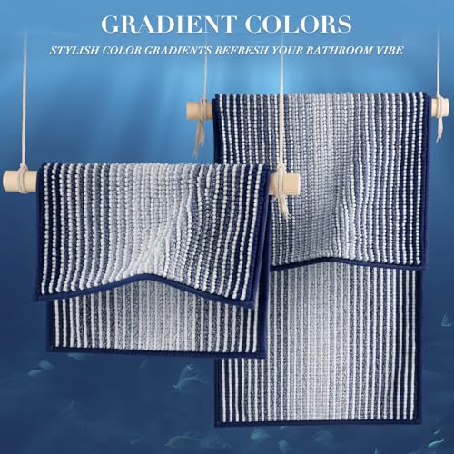 BSICPRO Bathroom Rugs and Mats Sets, 2 Piece Thick Absorbent Chenille Non Slip Soft Shaggy Floor Mats Machine Washable (20" x 47" Plus 16" x 24", Navy) - color: Navy, size: 20" x 47" Plus 16" x 24"