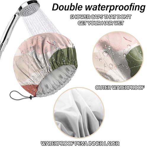 2 PCS Shower Cap Reusable Waterproof Double Layers Hair Caps Shower Bath Adjustable Elastic Hat for Women Girls Cute Aesthetic-Pink Cloud - color: AI5-Pink Cloud
