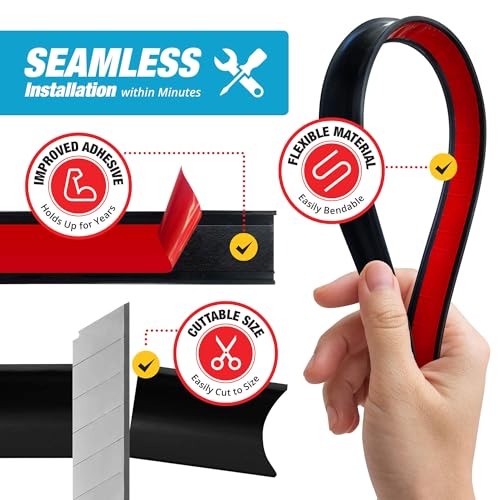 Shower Threshold Water Dam Barrier 98" - Black Collapsible Walk in Shower Water Guard - Door Bottom Seal Strip Leak Guard by Hippo Dam - color: Black, style: 98