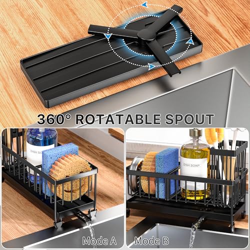 Cisily Sponge Holder for Kitchen Sink, Sink Caddy Organizer with High Brush Holder, Kitchen Countertop Organizers and Storage Essentials, Rustproof 304 Stainless Steel (Black, 9.25″) - color: Black - 9.25″