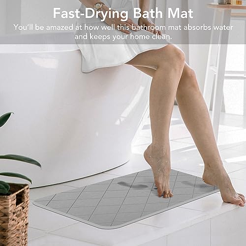 Stone Bath Mat, Diatomaceous Earth Shower Mat, Non-Slip Super Absorbent Quick Drying Bathroom Floor Mat, 2 Pack, Grey, Pattern 2 - color: Grey-chequer