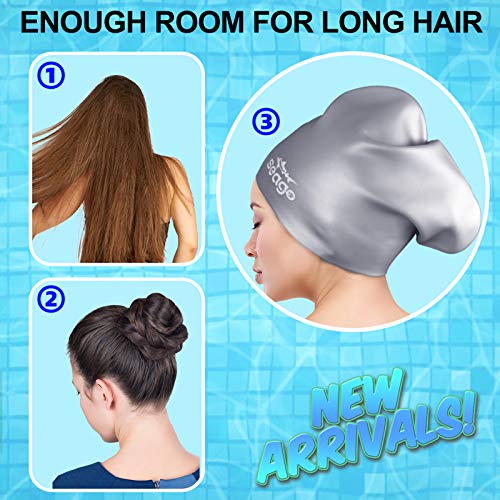 Swim Cap Long Hair 2 Pack Swimming Caps for Women Silicone Swim Caps Keep Hair Dry Waterproof Comfortable Flexible Durable Bathing Cap Tear-Proof Design Large Women Adult Swimming Cap 10+ Years Girls - color: Purple & Gray