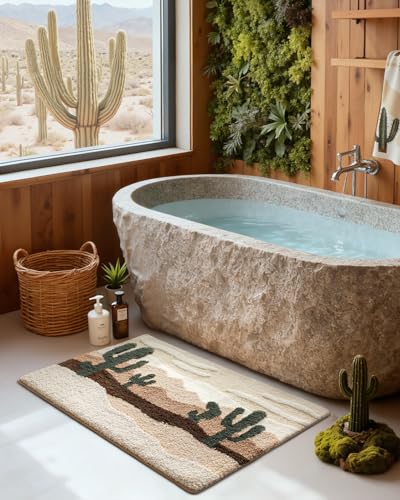DEXI Bathroom Rug Washable, 36x24 Non Slip Bath Mat Absorbent, Soft Plush Desert Cactus Microfiber Bathmat Quick Dry for Shower Floor - color: Wasteland, size: 36" X 24" (Rectangular)