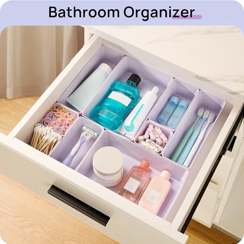 Vtopmart 25 PCS Plastic Drawer Organizers Set, 4-Size Versatile Bathroom and Vanity Drawer Organizer Trays, Storage Bins for Makeup, Bedroom, Kitchen Gadgets Utensils and Office - color: Lilac