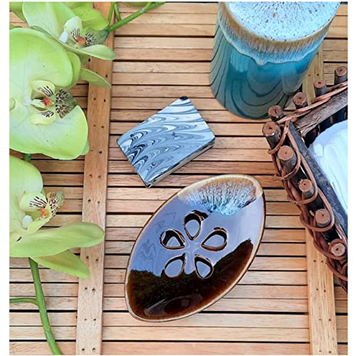 Ceramic Soap Dish with Self Draining Tray for Bar Soap, Bathroom, Kitchen (Brown No.3) - color: Brown No.3