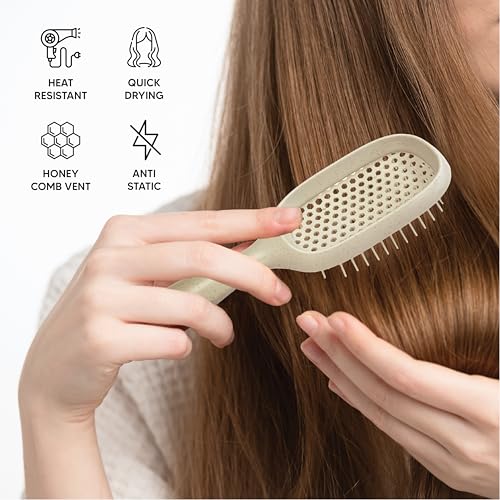 TADA Natural Beauty Hair Brush Detangler for Curly, Thick, Wavy, and Thin Hair - Ventilation Holes for Quick Drying and Styling, Detangler Brush for Women, Men, Kids (4 Colors) (Beige) - color: Beige
