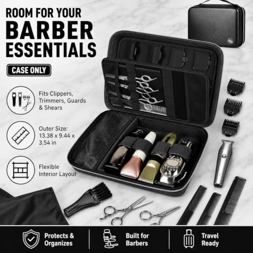 Boobowl Hard Case for Hair Clippers, Barber Tool Organizer for Home&Travel | Case Only for Clippers, Trimmers, Guards, Shears, Combs, Chargers and Small Grooming accessories, Black+Silver Zipper - color: Black+Silver Zipper