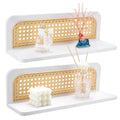 PH PandaHall 2 Sets Boho Rattan Floating Shelves Rattan Wall Shelf, White Wood Boho Shelf Decor Floating Book Shelves for Bathroom Kitchen Bedroom Living Room Classroom, Plant Figurines Display