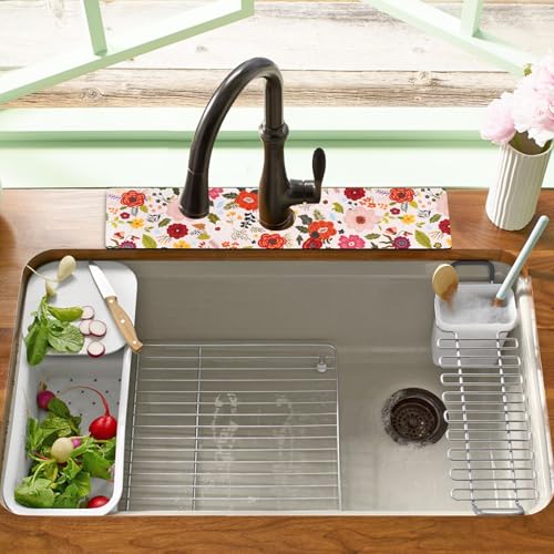 19.5" x 12" Dish Drying Mat & 24" x 5.5" Sink Splash Guard, Super Absorbent Drainer Rack Mat for Kitchen Counter Coffee Bar - color: Pink, size: 19.5"*12"+24"*5.5"