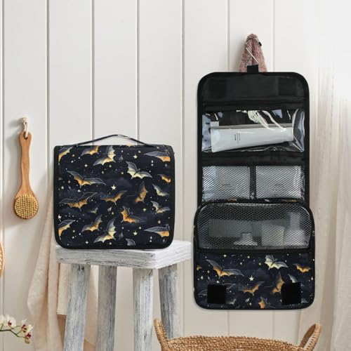 MNSRUU Hanging Toiletry Bag Gothic Skull Bat Travel Makeup bag for Toiletries Portable Travel Toiletry Organizer Cosmetic Bags with Hanging Hook - color: Skull I 4177
