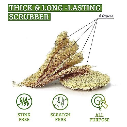 Natural Loofah Dish Sponge Pack 3 Vegetable Scrubber for Kitchen -100% Biodegradable Compostable Dishwashing Scouring Pad Zero Waste Plastic Free Eco Friendly Sustainable - size: Pack 3