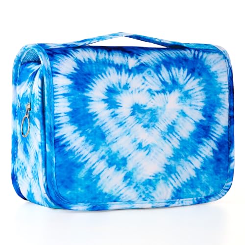 Tie Dye Hanging Toiletry Bag for Girls, Travel Toiletry Bag for Teen Girls Cosmetic Makeup Waterproof Wash Bag Traveling Toiletries, Blue Heart - color: Blue Tie Dye Heart