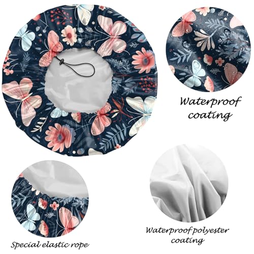 2 PCS Shower Cap Reusable Waterproof Adjustable Double Layer Elastic Dry Hair Bathing Caps Aesthetic Cute for Women Girls-Butterfly Flower - color: H-16-Butterfly Flower